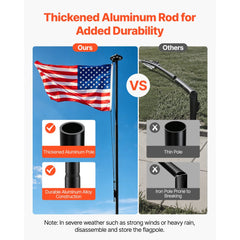 VEVOR Flag Pole, 25ft Heavy Duty Sectional Flagpole Kit with 136 LED Solar Light for Outside House In Ground, Outdoor