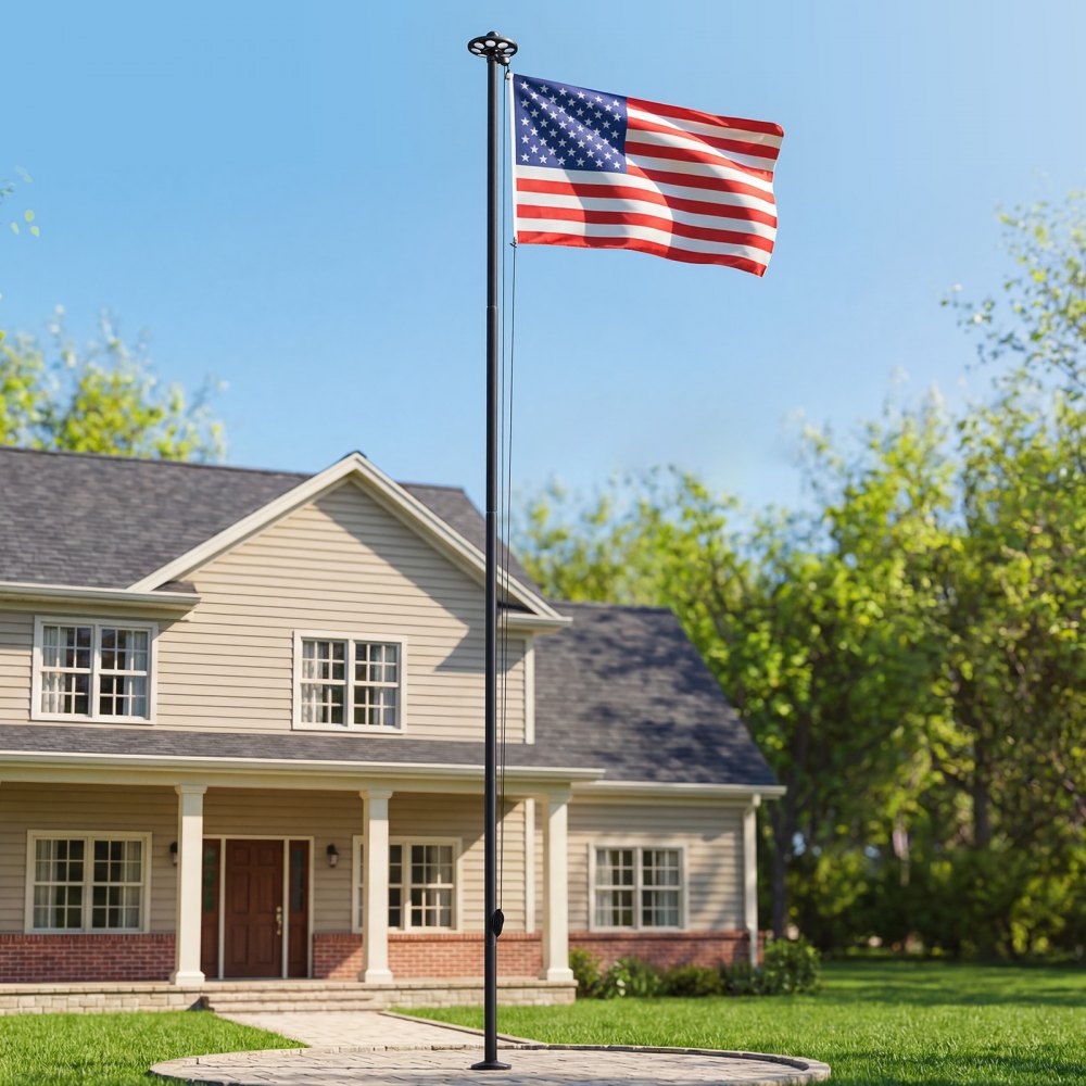 VEVOR Flag Pole, 25ft Heavy Duty Sectional Flagpole Kit with 136 LED Solar Light for Outside House In Ground, Outdoor