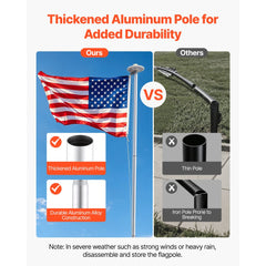 VEVOR Flag Pole, 25ft Heavy Duty Sectional Flagpole Kit with 136 LED Solar Light for Outside House In Ground, Outdoor