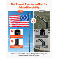 VEVOR Flag Pole, 25ft Heavy Duty Telescopic Flagpole Kit with 136 LED Solar Light for Outside House In Ground, Outdoor