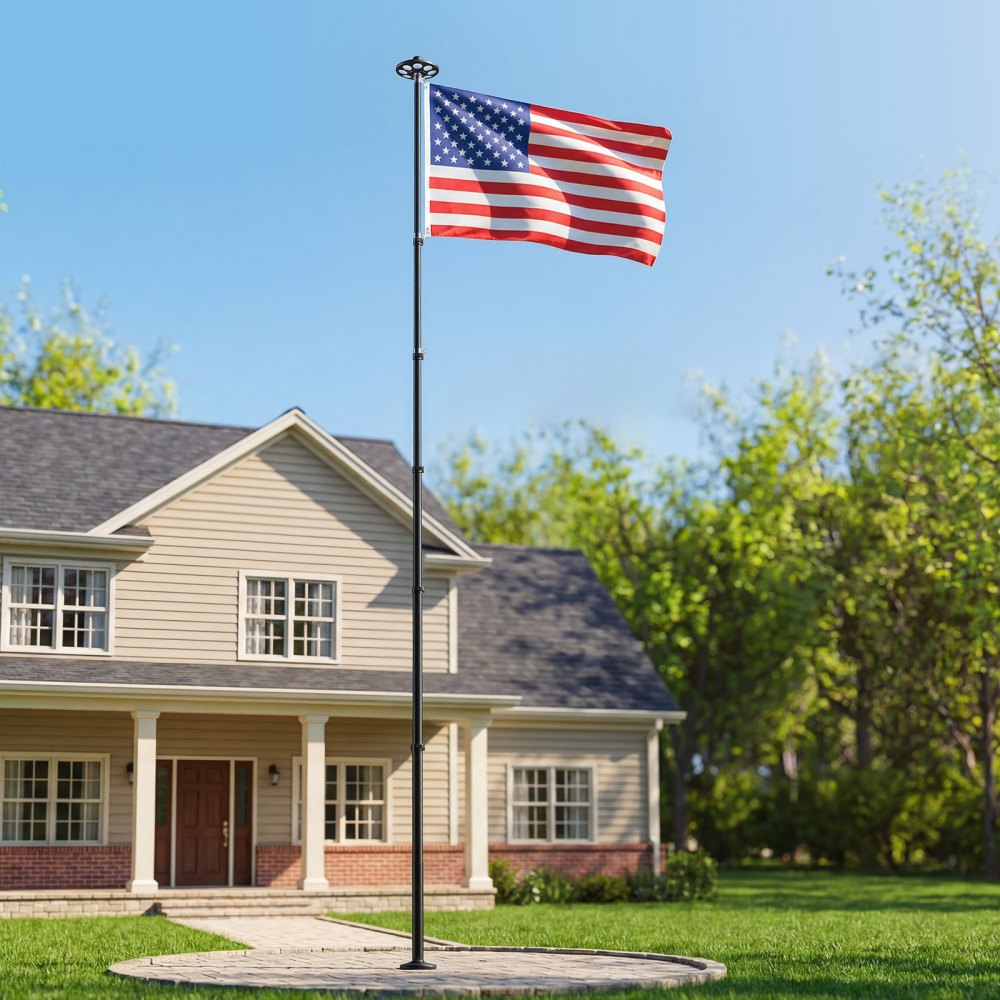 VEVOR Flag Pole, 25ft Heavy Duty Telescopic Flagpole Kit with 136 LED Solar Light for Outside House In Ground, Outdoor