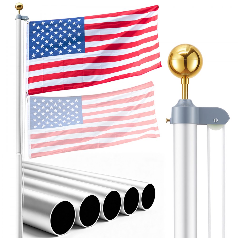 VEVOR Flag Pole, 25ft Heavy Duty Sectional Flagpole Kit for Outside House In Ground, Extra Thick Outdoor Aluminum