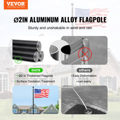 VEVOR 20FT Telescoping Flag pole Kit, Heavy Duty Aluminum Alloy in Ground Flag Poles for Outside, 3 Display Modes