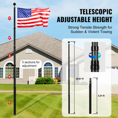 VEVOR 20FT Telescoping Flag pole Kit, Heavy Duty Aluminum Alloy in Ground Flag Poles for Outside, 3 Display Modes