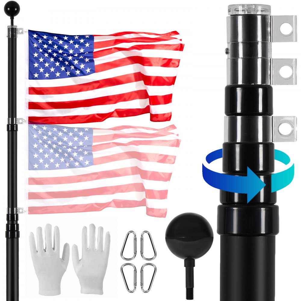 VEVOR 20FT Telescoping Flag pole Kit, Heavy Duty Aluminum Alloy in Ground Flag Poles for Outside, 3 Display Modes
