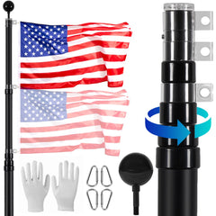 VEVOR 20FT Telescoping Flag pole Kit, Heavy Duty Aluminum Alloy in Ground Flag Poles for Outside, 3 Display Modes