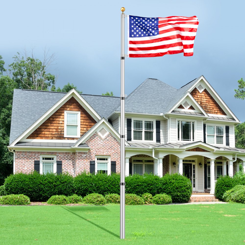 VEVOR 20FT Telescoping Flag pole Kit, Heavy Duty Aluminum Alloy in Ground Flag Poles for Outside, 3 Display Modes