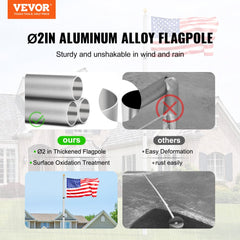 VEVOR 25FT Telescoping Flag pole Kit, Heavy Duty Aluminum Alloy in Ground Flag Poles for Outside, 3 Display Modes