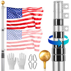 VEVOR 30FT Telescoping Flag pole Kit, Heavy Duty Aluminum Alloy in Ground Flag Poles for Outside, 3 Display Modes