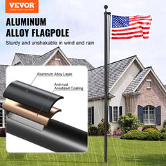 VEVOR 25FT Sectional Flag pole Kit, Heavy Duty Aluminum Alloy in Ground Flag poles for Outside, 3 Display Modes