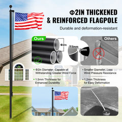 VEVOR 25FT Sectional Flag pole Kit, Heavy Duty Aluminum Alloy in Ground Flag poles for Outside, 3 Display Modes
