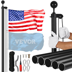 VEVOR 25FT Sectional Flag pole Kit, Heavy Duty Aluminum Alloy in Ground Flag poles for Outside, 3 Display Modes