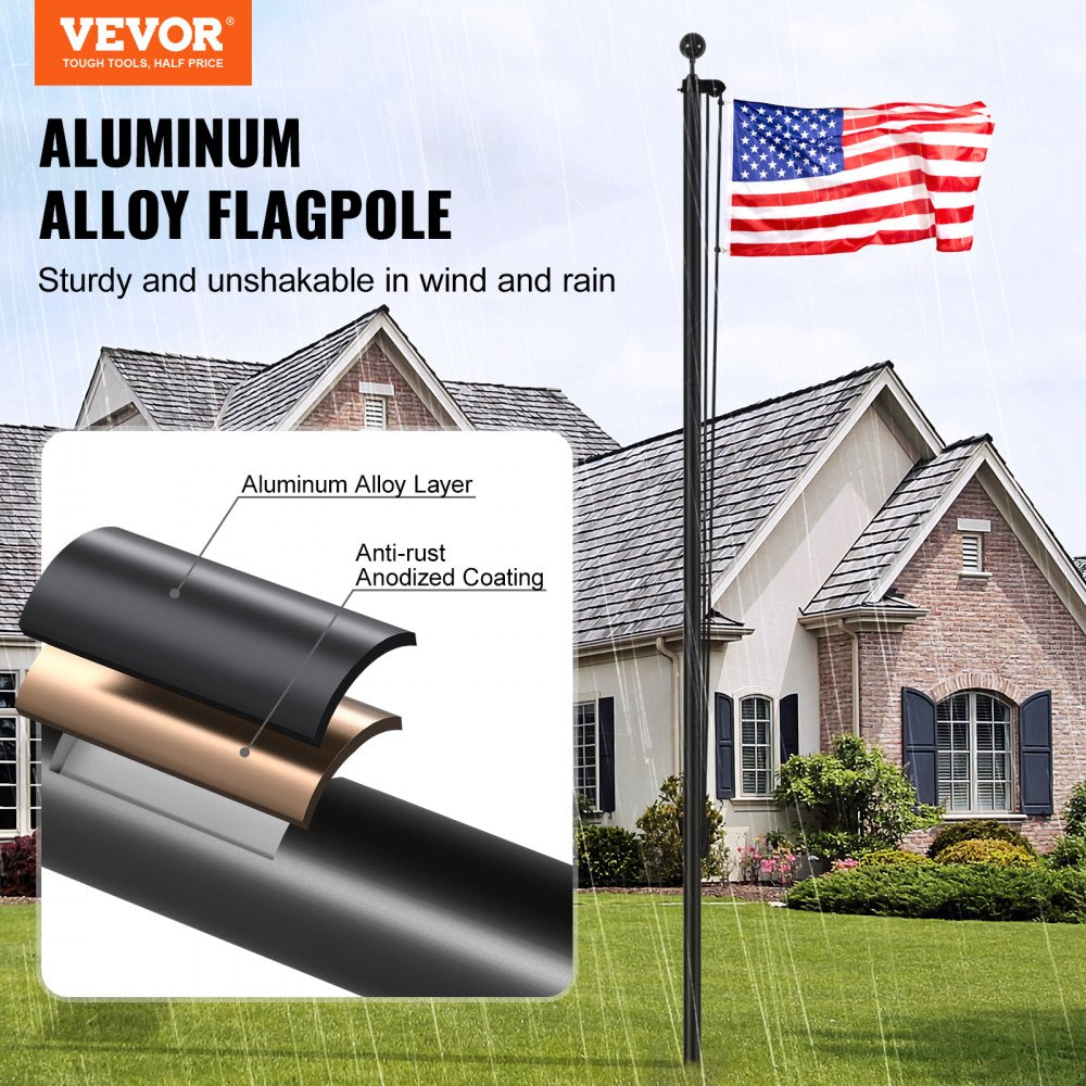VEVOR 30FT Sectional Flag pole Kit, Heavy Duty Aluminum Alloy in Ground Flag poles for Outside, 3 Display Modes