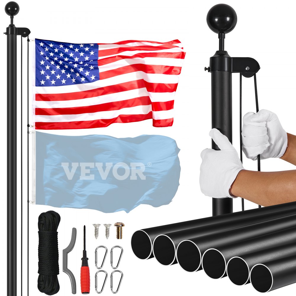 VEVOR 30FT Sectional Flag pole Kit, Heavy Duty Aluminum Alloy in Ground Flag poles for Outside, 3 Display Modes