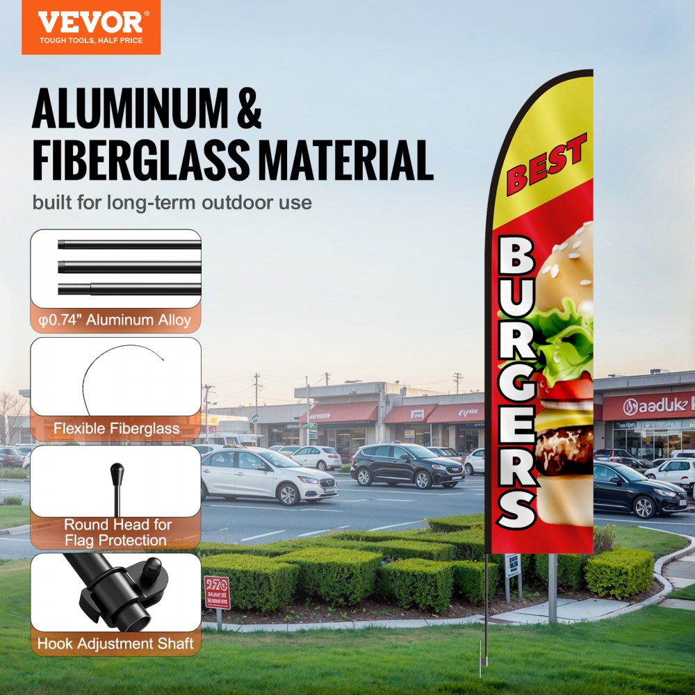 VEVOR Burger Restaurant Advertising Feather Flag with Pole Kit, Advertising Flags for Business Outside, Includes 1