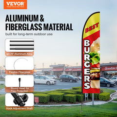 VEVOR Burger Restaurant Advertising Feather Flag with Pole Kit, Advertising Flags for Business Outside, Includes 1