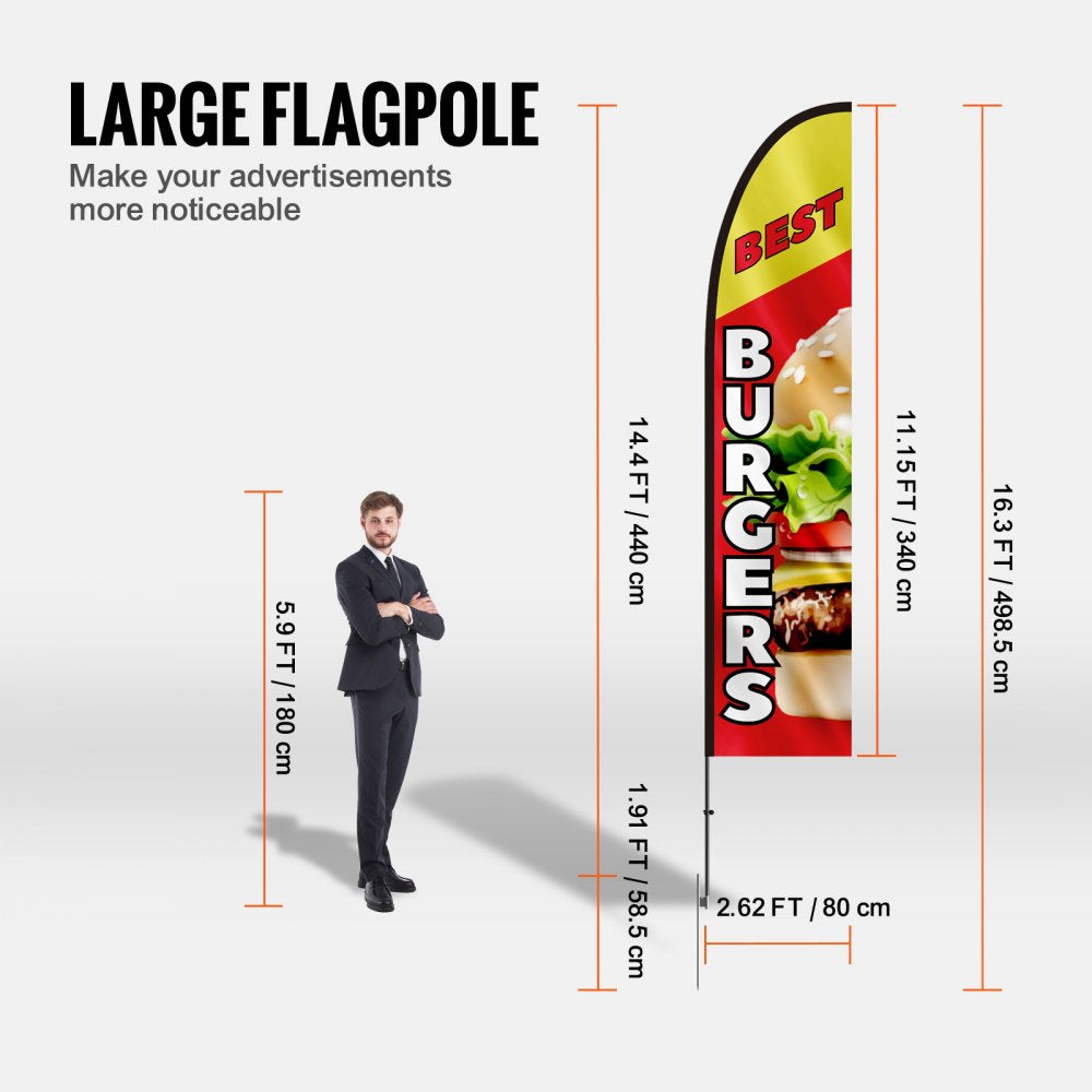 VEVOR Burger Restaurant Advertising Feather Flag with Pole Kit, Advertising Flags for Business Outside, Includes 1
