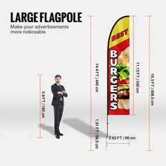 VEVOR Burger Restaurant Advertising Feather Flag with Pole Kit, Advertising Flags for Business Outside, Includes 1