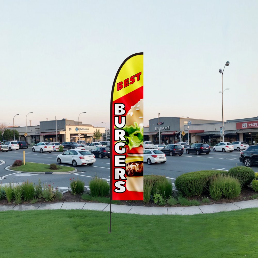 VEVOR Burger Restaurant Advertising Feather Flag with Pole Kit, Advertising Flags for Business Outside, Includes 1