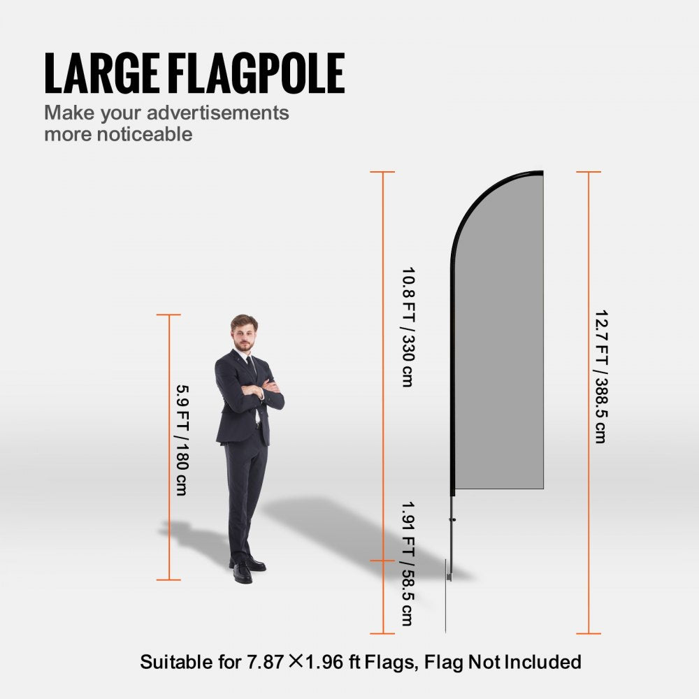 VEVOR Feather Flag Pole Kit, 2 Packs Swooper Flag Pole 12.7 ft, Sign Flag Poles for Business Advertising Flags Outdoor