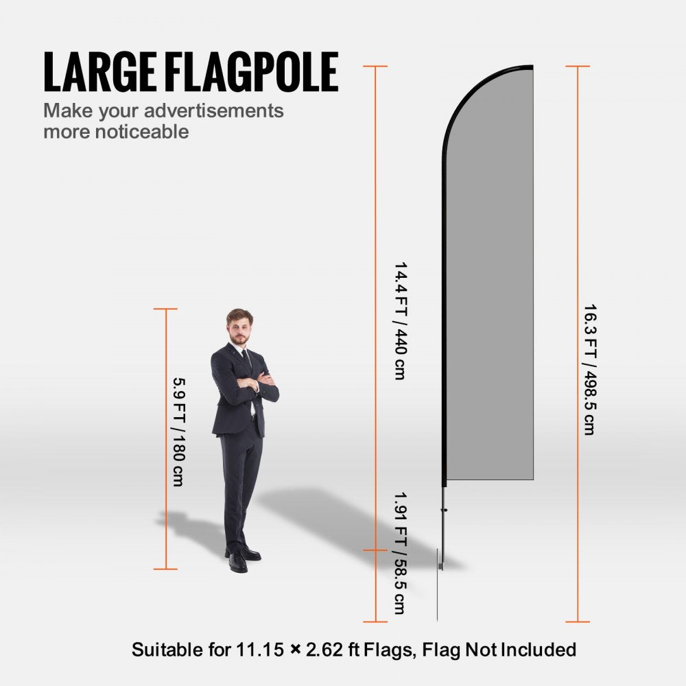 VEVOR Feather Flag Pole Kit, 3 Packs Swooper Flag Pole 16.3 ft, Sign Flag Poles for Business Advertising Flags Outdoor