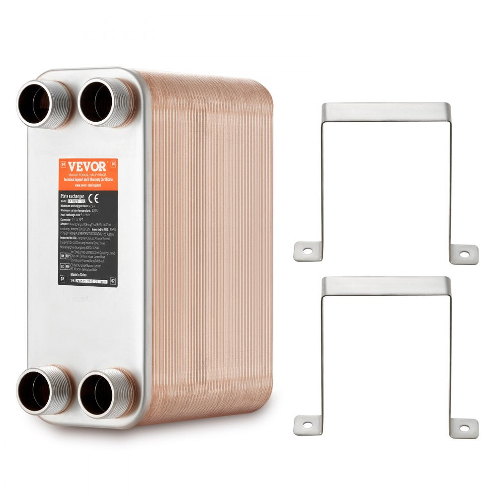 VEVOR Heat Exchanger, 5"x 12" 80 Plates Brazed Plate Heat Exchanger, Copper/316L Stainless Steel Water To Water Heat