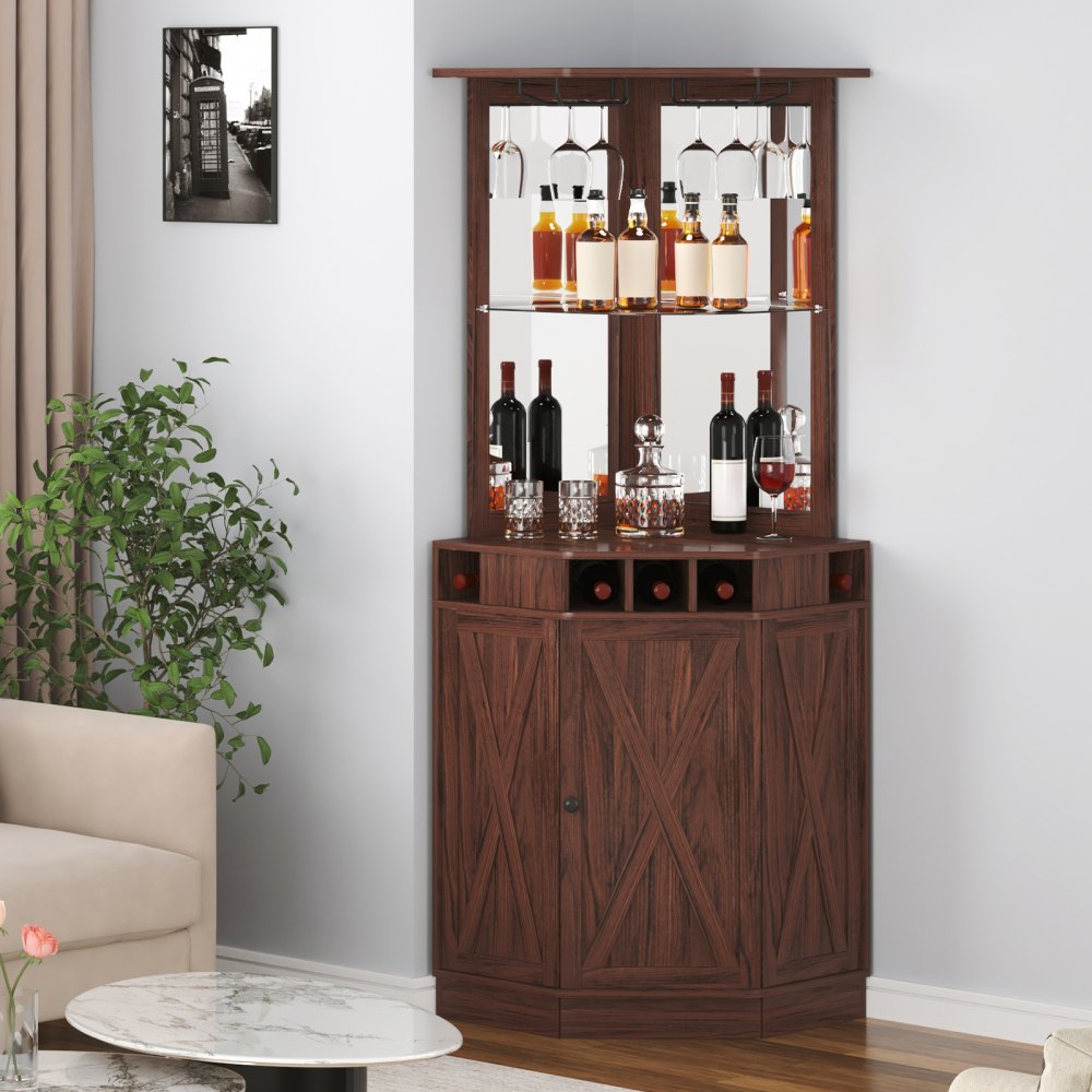 VEVOR Corner Industrial Bar Cabinet, Wine Table for Liquor & Glasses, Sideboard Buffet Cabinet with Glass Holder