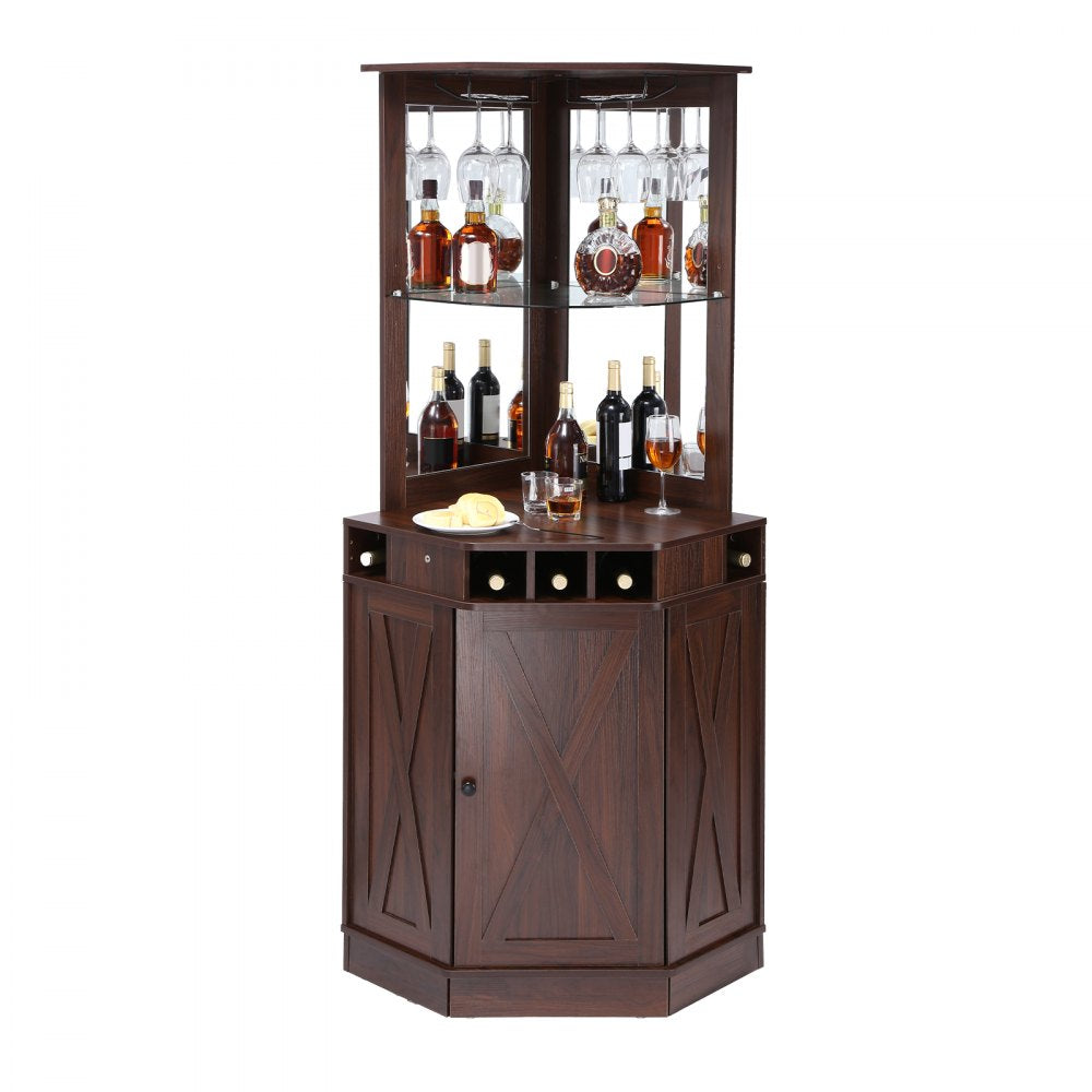 VEVOR Corner Industrial Bar Cabinet, Wine Table for Liquor & Glasses, Sideboard Buffet Cabinet with Glass Holder