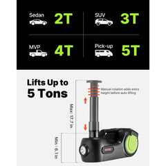 VEVOR Electric Car Jack 5 Ton Car Jack Hydraulic with Electric Impact Wrench, LED Light Hydraulic Auto Repair Tool