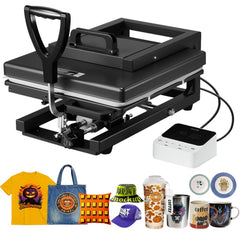 VEVOR Hybrid Heat Press 15 x 15 Inch 8-in-1 Sublimation Press Machine Black, for T-shirts/Mugs/Tumblers/Caps/Plates