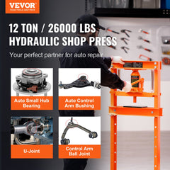VEVOR Hydraulic Shop Press, 12 Ton H-Frame Hydraulic Garage/Shop Floor Press, Adjustable Shop Press with Press Plates