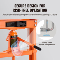 VEVOR Hydraulic Shop Press, 12 Ton H-Frame Hydraulic Garage/Shop Floor Press, Adjustable Shop Press with Press Plates