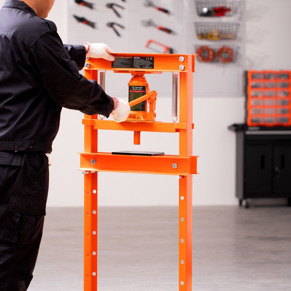 VEVOR Hydraulic Shop Press, 12 Ton H-Frame Hydraulic Garage/Shop Floor Press, Adjustable Shop Press with Press Plates
