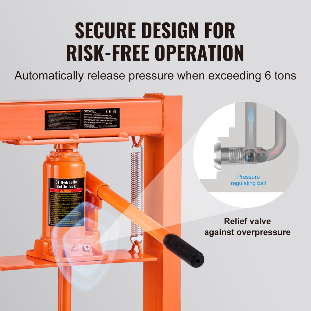 VEVOR Hydraulic Shop Press, 6 Ton H-Frame Hydraulic Garage/Shop Floor Press, Adjustable Shop Press with Press Plates