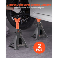 VEVOR Jack Stands, 3 Ton (6,600 lbs) Capacity, 10.8-16.3 in Adjustable Height, Heavy Duty Steel Jack Auto Stands with