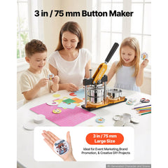 VEVOR Button Maker Machine, 75 mm (3 inch) Badge Punch Press Kit, Children DIY Gifts Pin Maker, Button Making Supplies