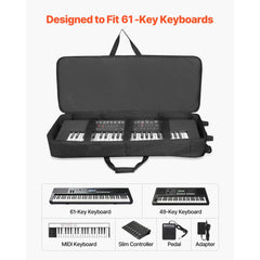 VEVOR 61 Key Keyboard Case, 40.9 x 16.9 x 5.1 in Interior, Padded Rolling Piano Case with Wheels, Sturdy Handle