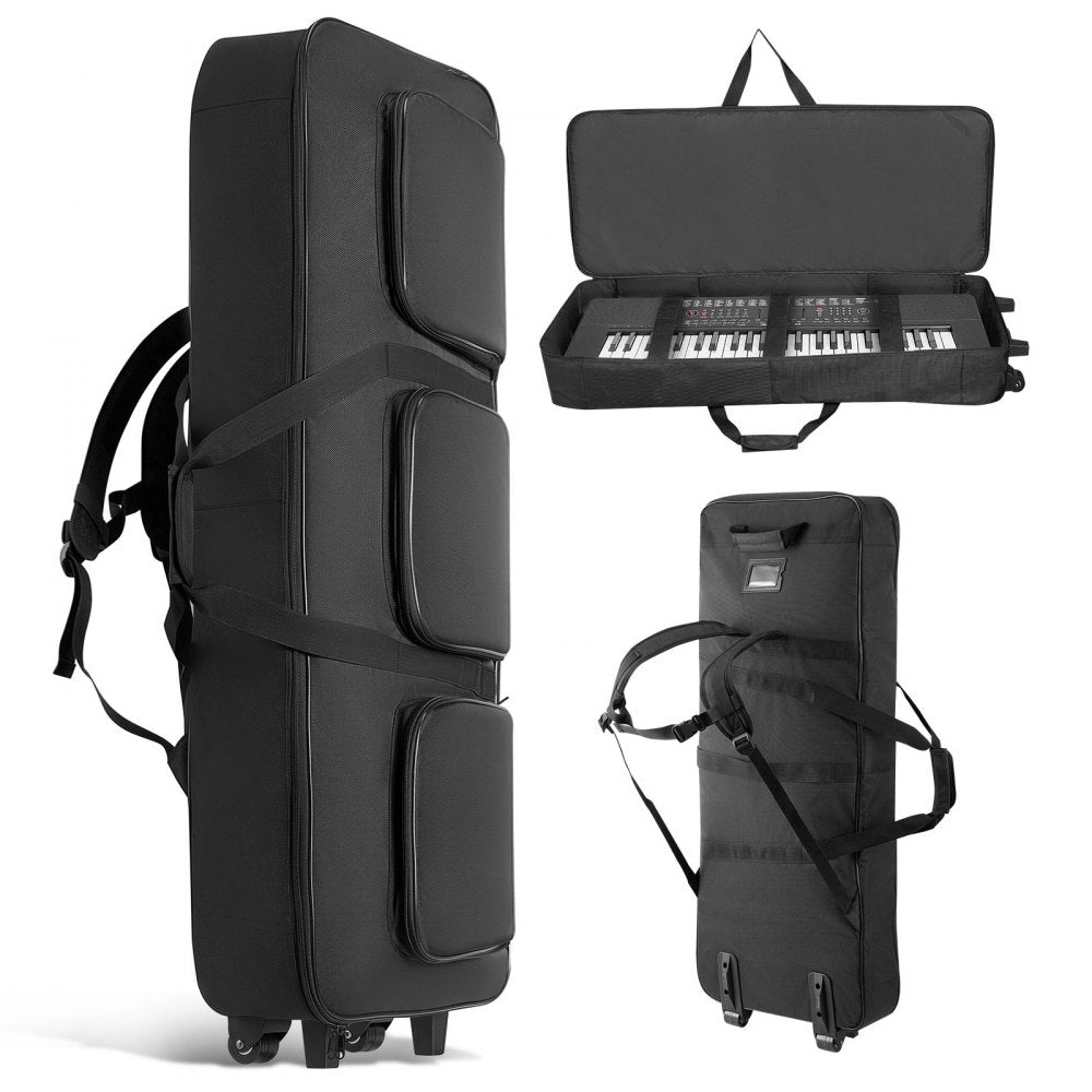 VEVOR 61 Key Keyboard Case, 40.9 x 16.9 x 5.1 in Interior, Padded Rolling Piano Case with Wheels, Sturdy Handle