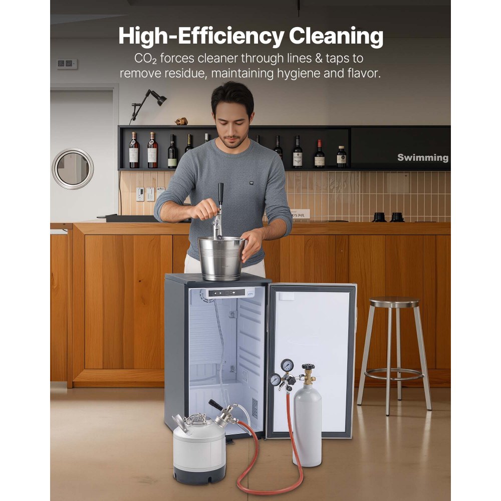 VEVOR Cleaning Keg, 1.75 Gallon/6.5L Keg Line Cleaning Kit with D Coupler Connection & Rubber Base, Beer Lines Cleaner