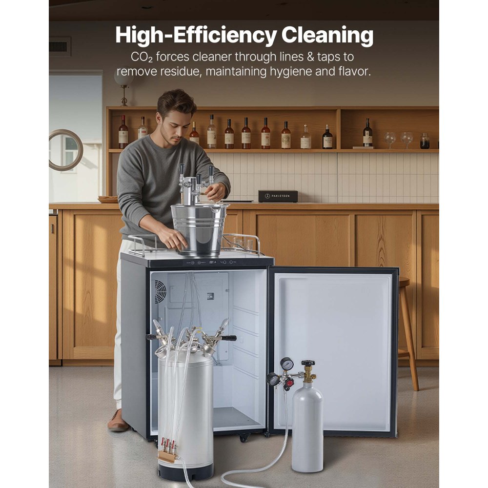VEVOR Cleaning Keg, 5 Gallon/19L Keg Line Cleaning Kit with 4 D Coupler Connections & Rubber Base, Beer Lines Cleaner
