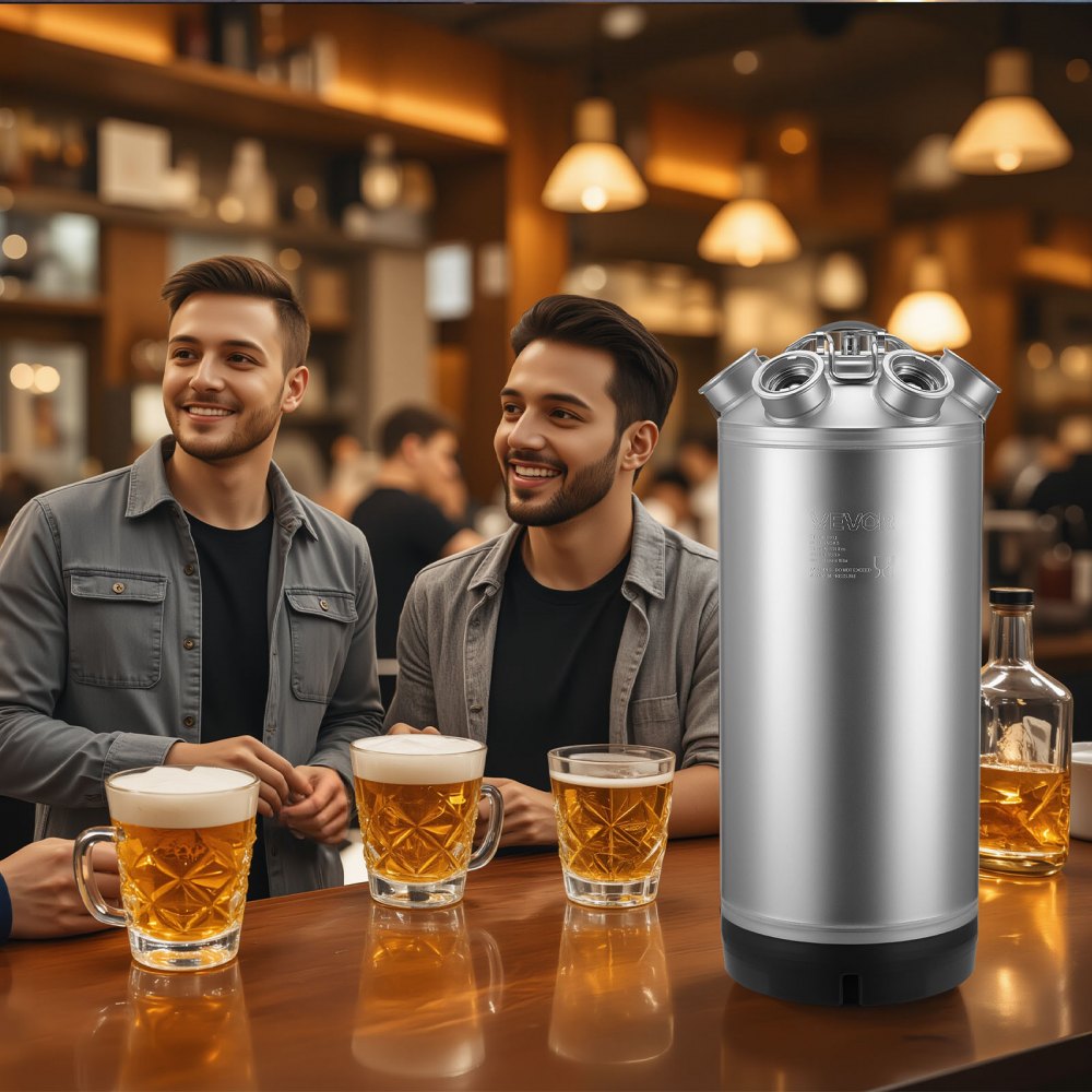 VEVOR Cleaning Keg, 5 Gallon/19L Keg Line Cleaning Kit with 4 D Coupler Connections & Rubber Base, Beer Lines Cleaner