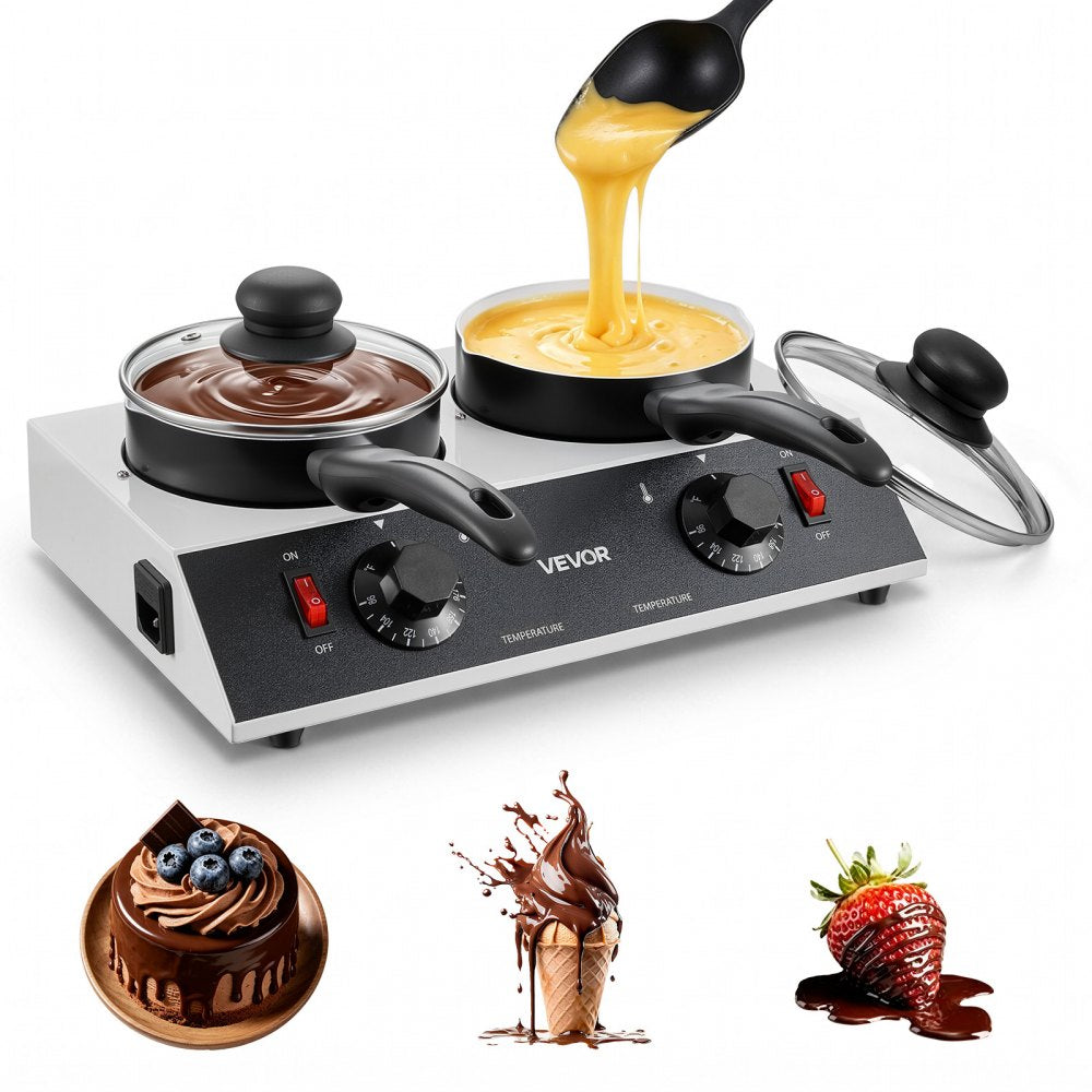 VEVOR Chocolate Melting Pot - 2 x 1 QT Pots, 86℉ - 185℉ Choc Warm Machine, 80W Even Cheese Melter, 2 Knobs Temp