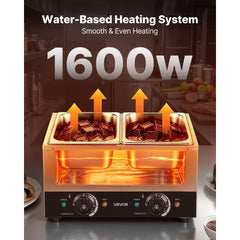 VEVOR 2-Temp Knob Chocolate Melting Machine, 2 Tanks 17.6 Lbs Choc Melter, 1600W Power, Independent Temp Control, Water