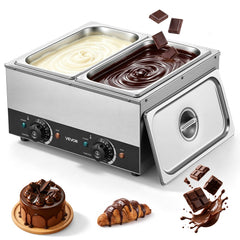 VEVOR 2-Temp Knob Chocolate Melting Machine, 2 Tanks 17.6 Lbs Choc Melter, 1600W Power, Independent Temp Control, Water