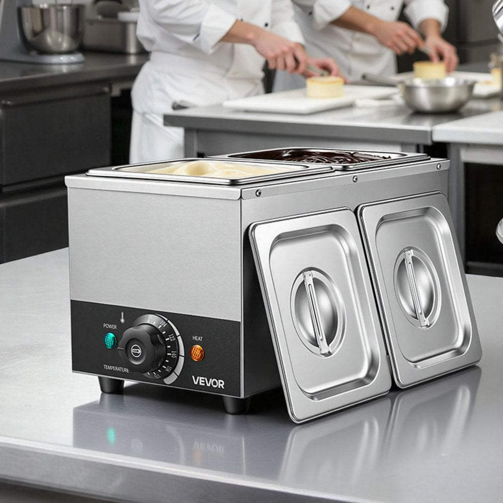 VEVOR Chocolate Melting Machine, 2 Tanks 9 Lbs Choc Commercial Melter, 800W High Power, Water Bath Heating System