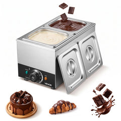 VEVOR Chocolate Melting Machine, 2 Tanks 9 Lbs Choc Commercial Melter, 800W High Power, Water Bath Heating System