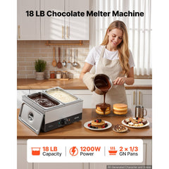 VEVOR Chocolate Melting Machine, 2 Tanks 17.6 Lbs Choc Commercial Melter, 1200W High Power, Water Bath Heating System