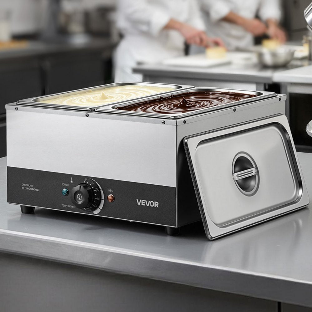 VEVOR Chocolate Melting Machine, 2 Tanks 17.6 Lbs Choc Commercial Melter, 1200W High Power, Water Bath Heating System