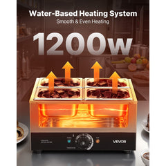 VEVOR Chocolate Melting Machine, 4 Tanks 17.6 Lbs Choc Commercial Melter, 1200W High Power, Water Bath Heating System