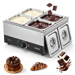 VEVOR Chocolate Melting Machine, 4 Tanks 17.6 Lbs Choc Commercial Melter, 1200W High Power, Water Bath Heating System
